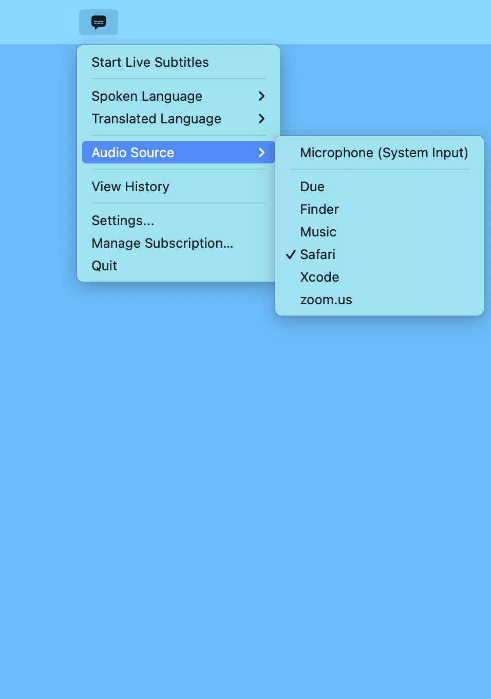 Choose audio source in Transcrybe